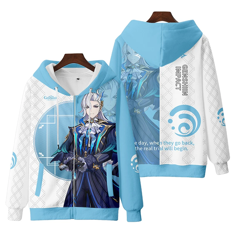 3D Genshin Impact Zipper Hoodie Men Sweatshirt Women Unisex New Print Neuvillette Kids Casual Tops Boys Girls Autumn Streetwear