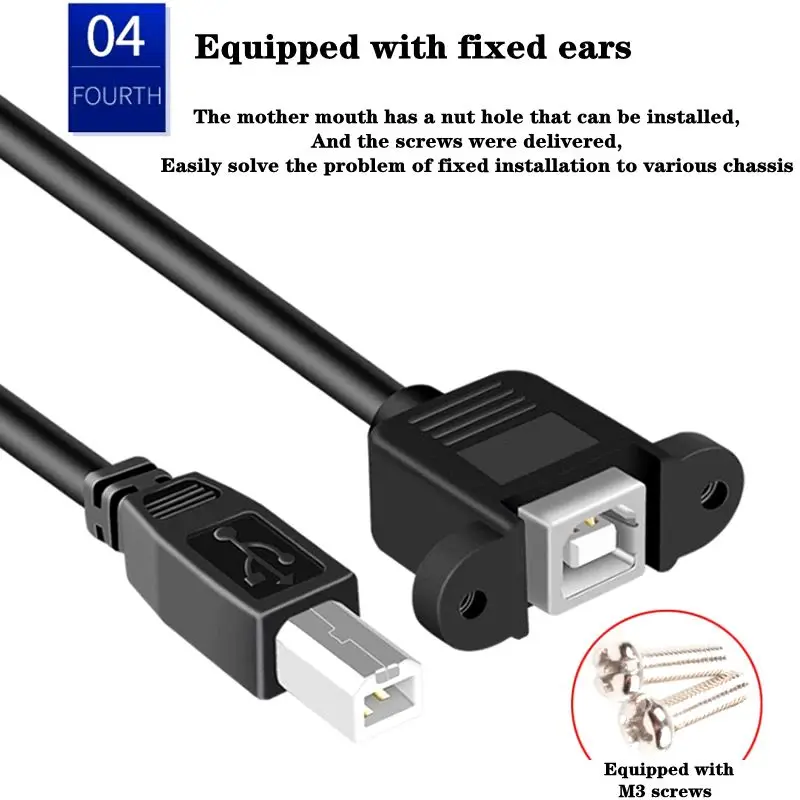 USB 2.0 Printer Square Port MIDI Male to Female With Ear Data Extension Cable Elbow HOST Conversion Head BM-BF Connection Cable