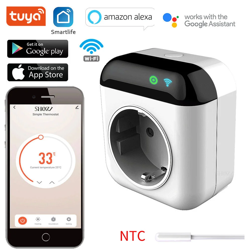 

Tuya Smart socket temperature control switch 15A wireless mobile app timing remote control Intelligent switch wifi Thermostat