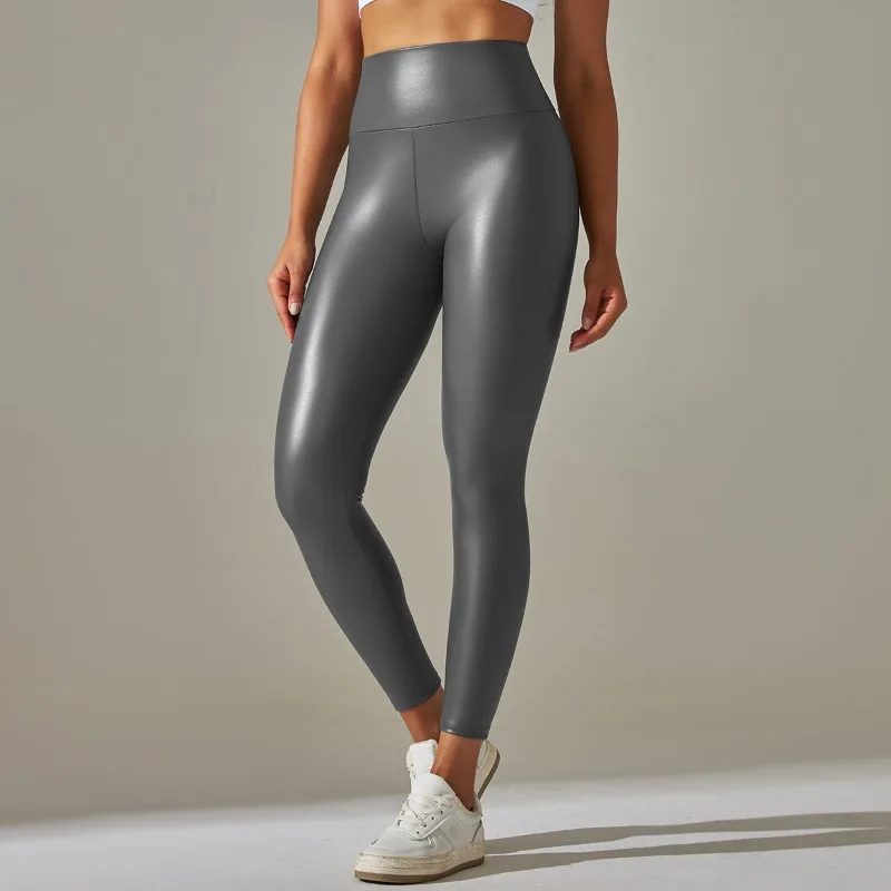 Pmwrun Damen Yoga Wear Carbonfolie Überzug Yogahose Hohe Taille Slim Fit Bleistifthose Sport Fitness Leggings