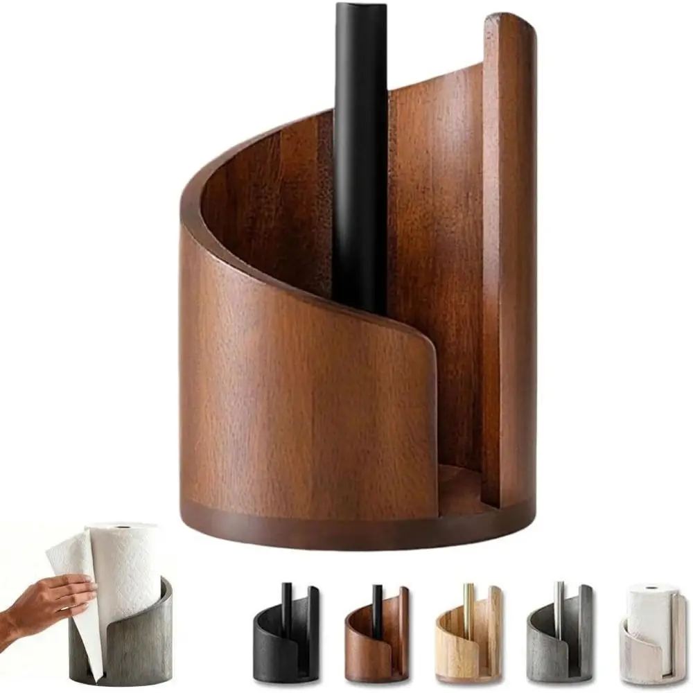 

New Design Wooden Paper Towel Holder with Mango Wood Round Base with Iron Holder Mango Wood Stand Tissue Holder Home Decor