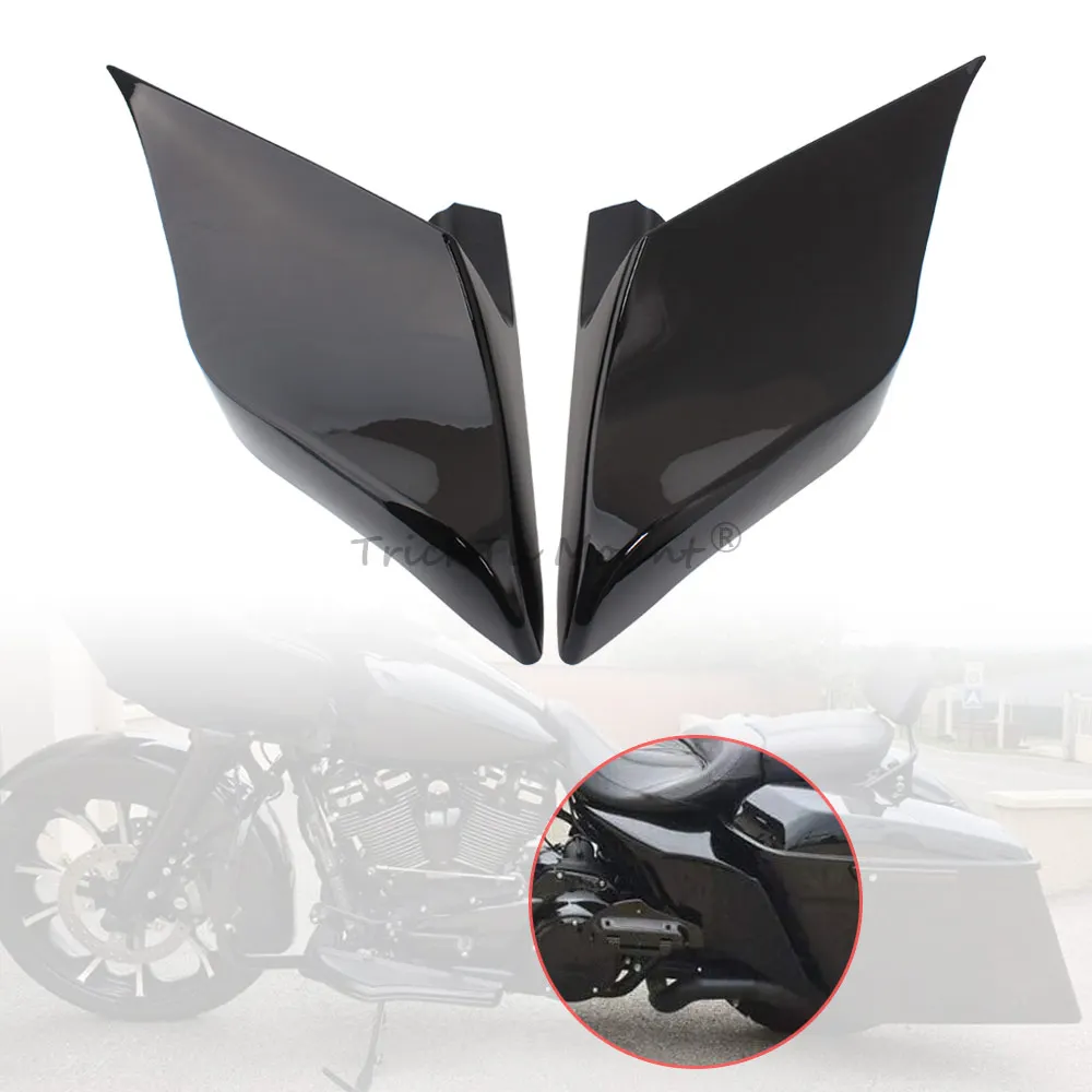 ملحقات الدراجة النارية مجموعة واحدة من أغطية جانبية ممتدة ممتدة من بلاستيك ABS أسود حي مناسب لدراجة Harley Touring Road Glide 2009-2013