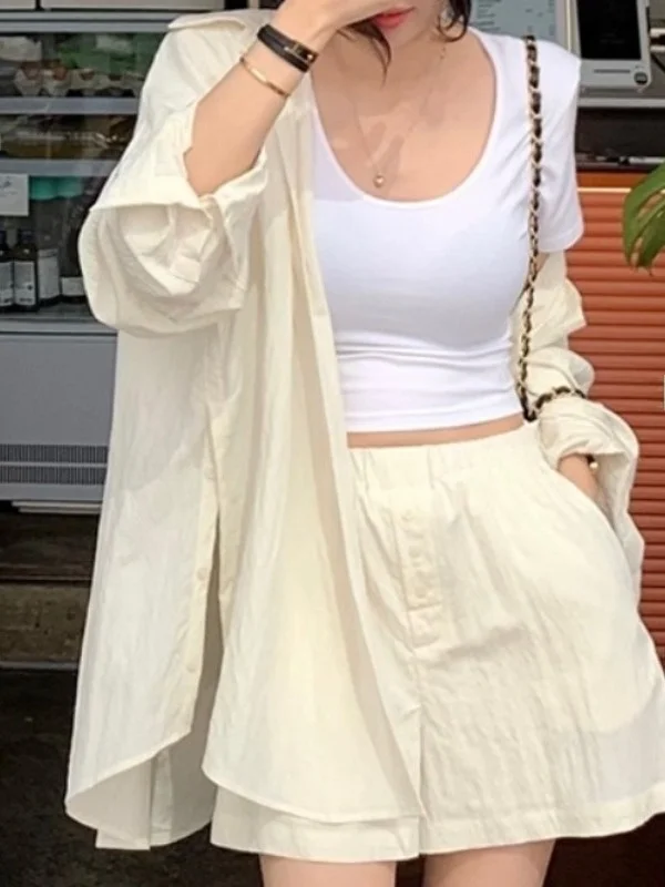 Sve Panjang Musim Panas yang Chic dengan Belahan Ba + Kaki Lebar Berikat Pinggang Tinggi Set Dua Potong Desain Unik Yang Dapat Diikat