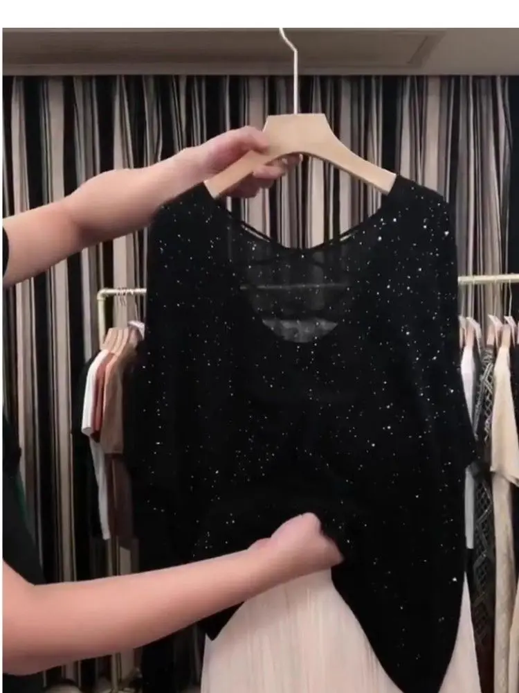 Lightweight Breathable Shiny Cool Sunscreen Shirt New Summer Top Fashionable Loose Slimming T-shirt