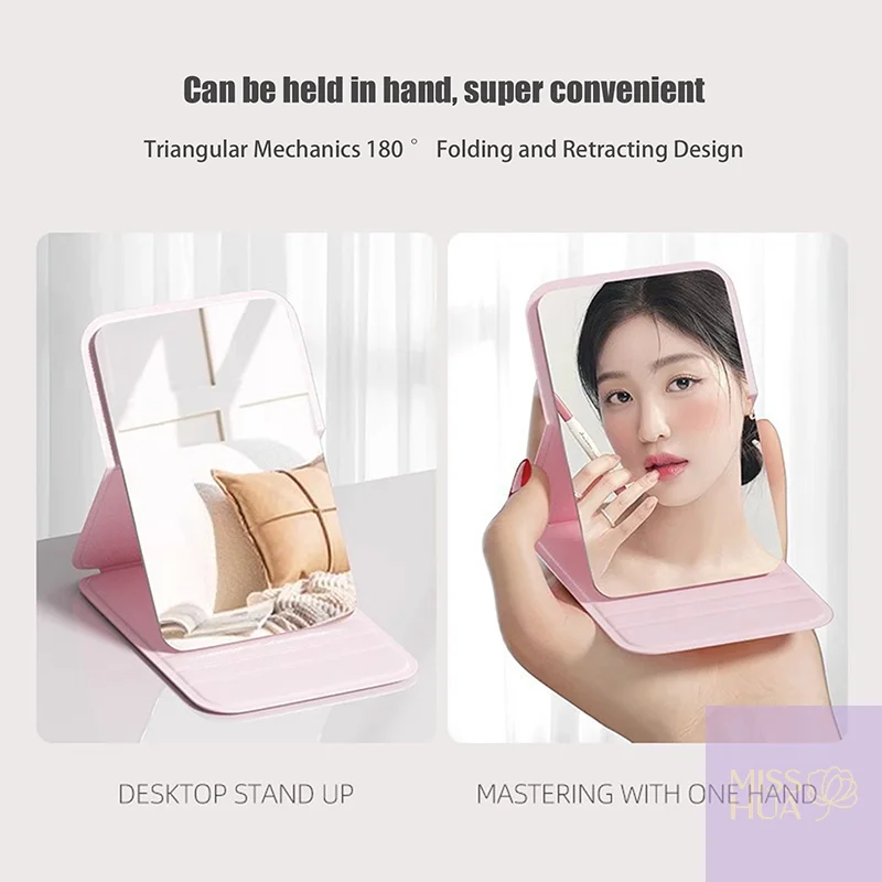 YY Desktop Mini faltbarer Make-up-Spiegel, einfarbig, PU-Leder, einfach, tragbar, verschleißfest, für Studenten, kompakt, Hand-Make-up-Mir