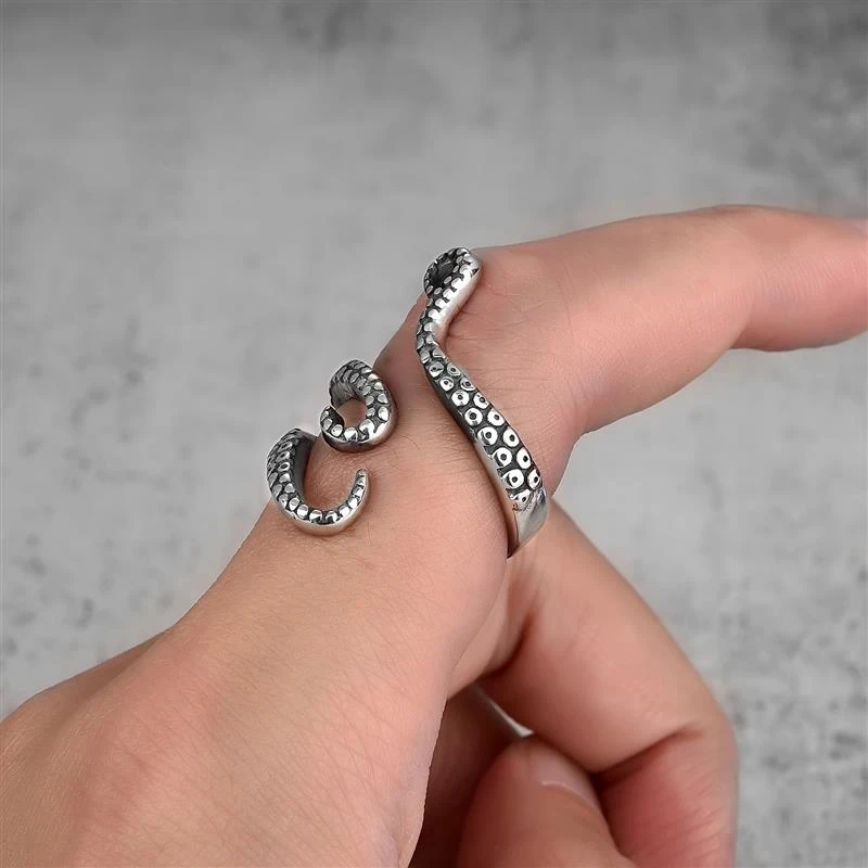 Stainless Steel Gothic Deep Sea Squid Octopus Ring Fashion Vintage Jewelry Opened Adjustable Rings For Women Men bague