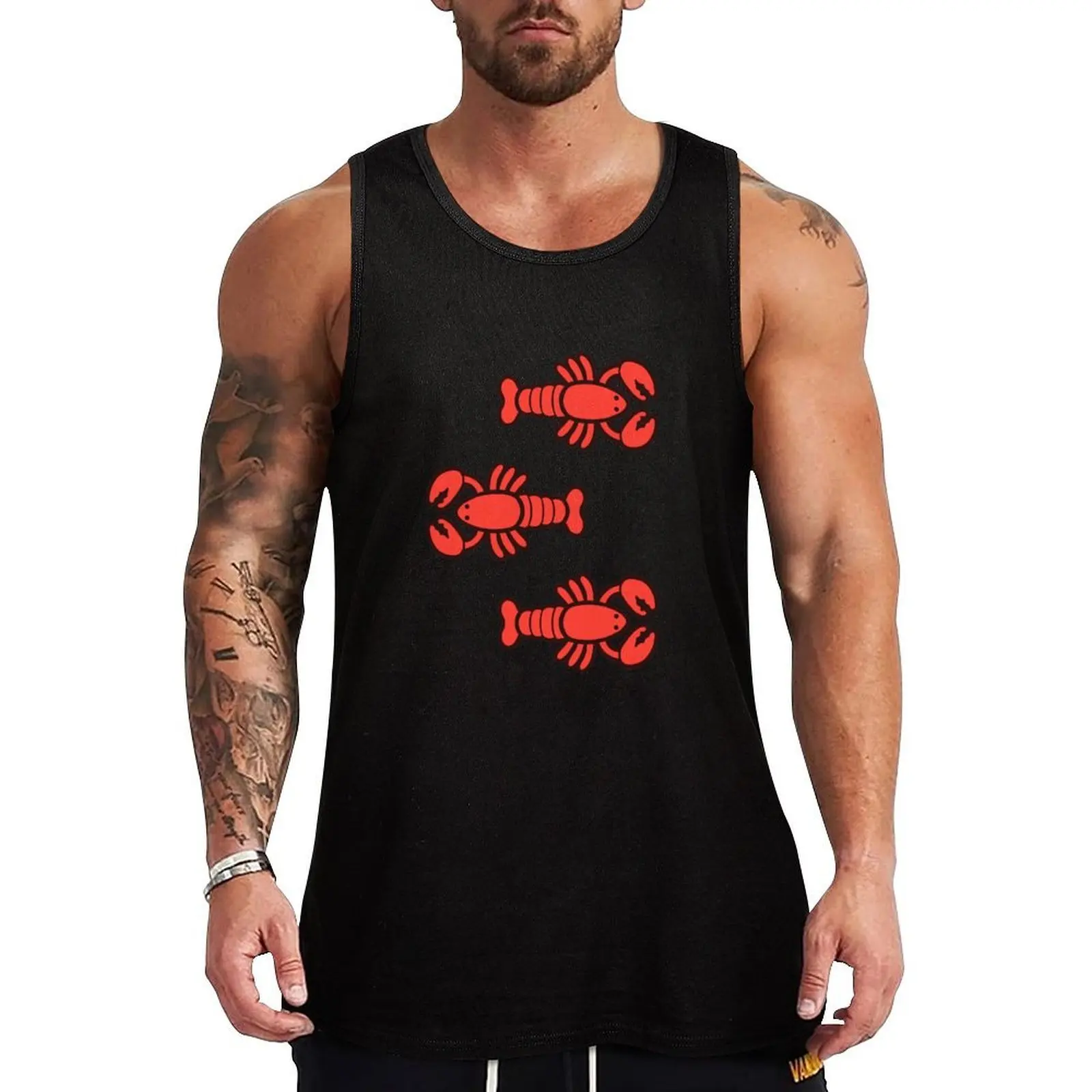 Lobsters Pattern on Turquoise Blue Tank Top Athletic Cut Tank Top Gym Workout Sleeveless Shirt