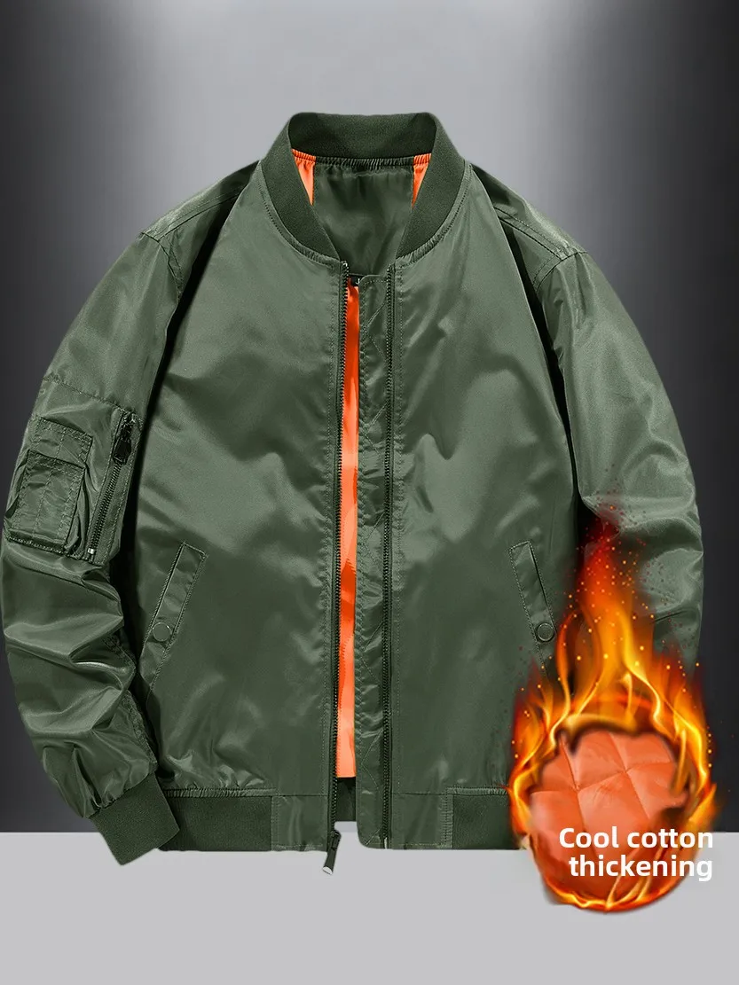 

American Casual MA Pilot Jaet Men's Thiened Baseball Collar Winter Warm Cotton Sportswear Faion Urban Sle Long Sve