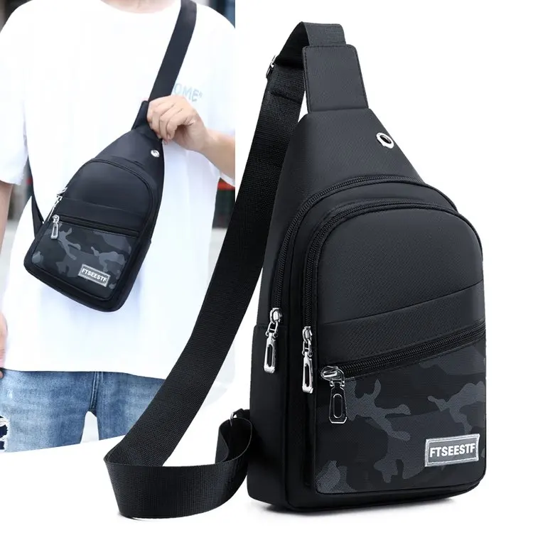 Casual Waterproof Men's Crossbody Bag Lightweight Fashionable Multi-Functional Chest Bag Oxford Cloth Zipper Closure Leisure