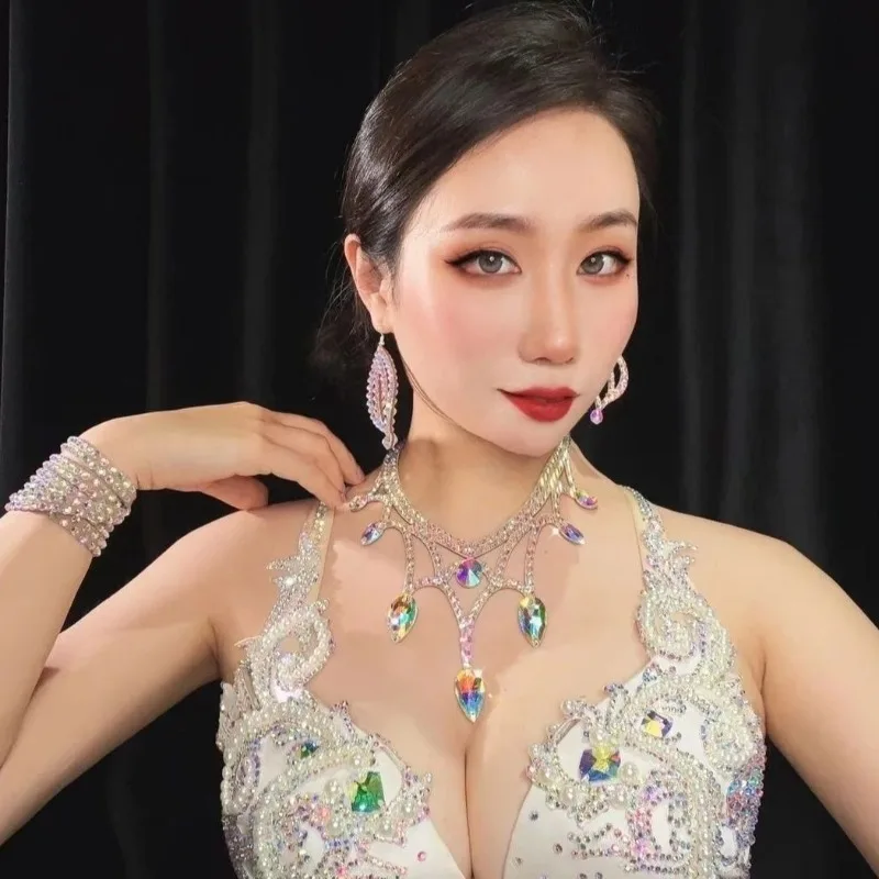 Collier de performance en daim personnalisé, accessoires de performance de danse du ventre, collier exclusif de concours de danse latine