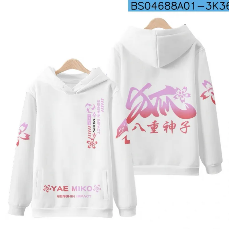 Genshin impact yae Miko เสื้อฮู้ดพิมพ์ลาย3D ผู้ชาย/ผู้หญิงเสื้อกีฬาแขนยาวเสื้อสวมหัวไซส์ใหญ่พิเศษ4XL