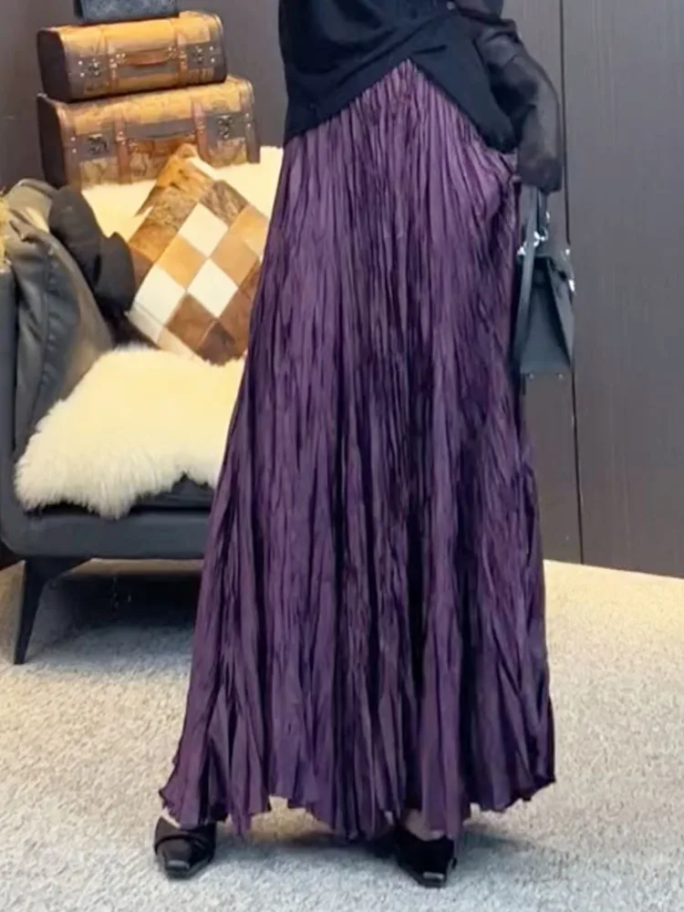 

Design Sensation Purple Asymmetrical Pleated Half Skirt High Waist Slimming Long Gown Commute Korean Style 2024 Summer New Fa...