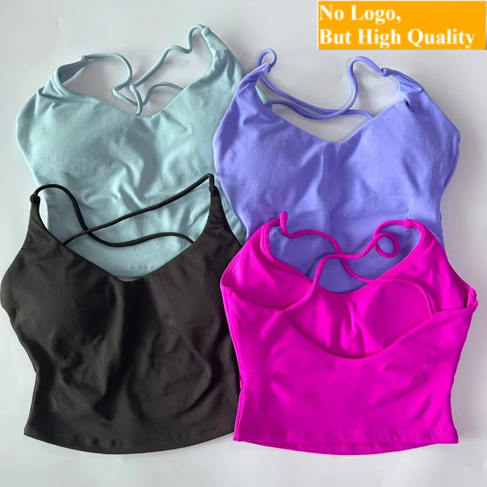 NO LOGO Seamless Top Backless Padded Gym Top Women Cross Back Straps Built-in Bra Removable Cups Activewear Yoga Shirt Tank Tops