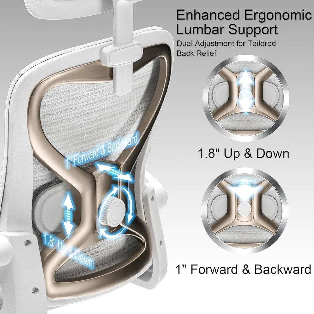 كرسي مكتب لتخفيف آلام الظهر والرقبة، مقعد من الإسفنج البكر، قطني قابل للتعديل ثنائي الأبعاد ومسند رأس ثلاثي الأبعاد، مساند للذراعين قابلة للإمالة والصخور #3