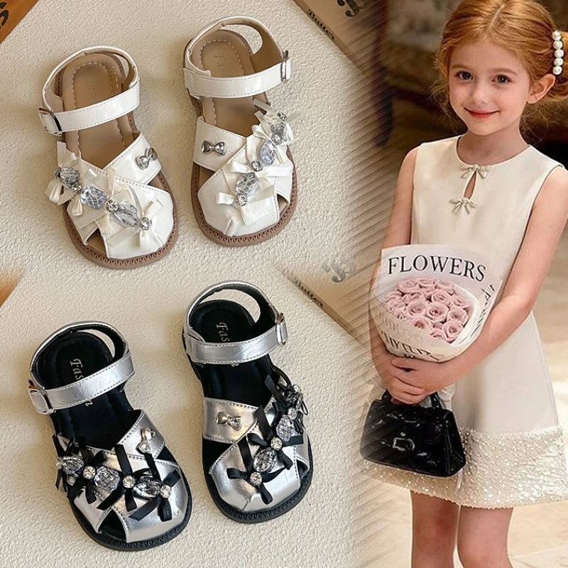 

Child Princess Shoes2026 New French Water Diamond Child Soft Single Shoes Fashion Bow Women's Matching Skirt Party Sandals Shoes