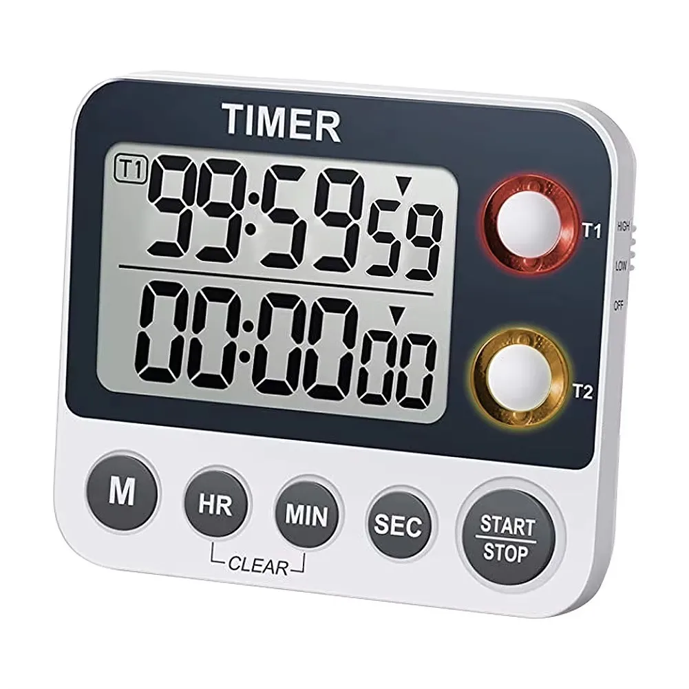 

Digital Dual Kitchen Timer, Cooking Timer, Magnetic Timer, Adjustable Alarm Volume Count Up/Countdown Timer（Battery Included)