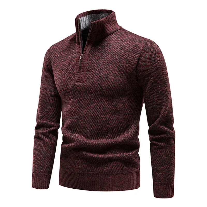 Autumn and Winter Warm Sweater Half Zipper Sweater Men's Plush Thick Coat Solid Color Knitted Sweater Large Size Sweater