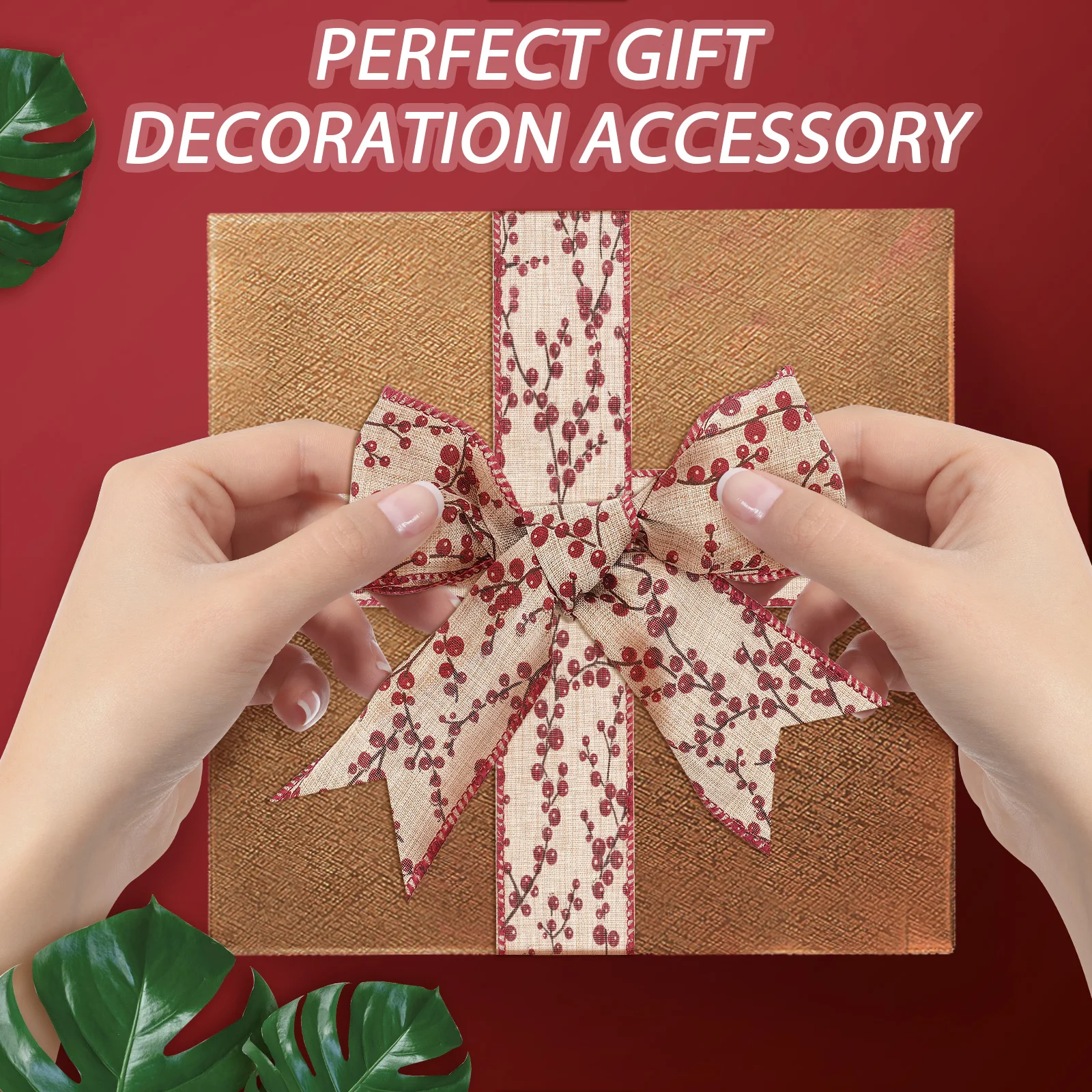 

Christmas Ribbon Wrinkle-Free Berry Print Ribbon for DIY Bow Knot Xmas Tree Gift Decoration Ribbons for Crafts DIY