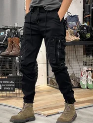 Men's Cargo Pants Motorcycle Outdoor Male Trousers Biker Trekking Stacked Hiking Black Large Size Slacks Casual Regular Fit Big