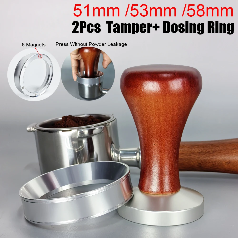 Tamper de café con anillo dosificador, embudos dosificadores, 51mm, 53mm, 58mm, 2 unidades por juego