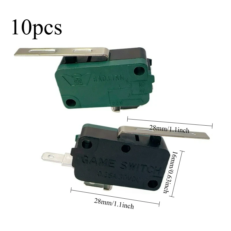 10pcs Arcade Joystick Micro Switch 2 Pin with Plate Baolian Brand Gaming Machine Parts Coin Operated Games