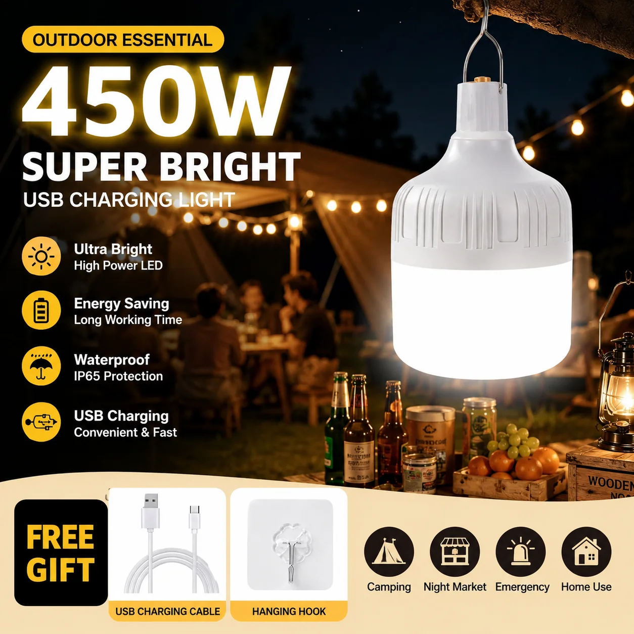 Outdoor Camping Adventure Lamp - Portable Outdoor BBQ Camping Lights USB