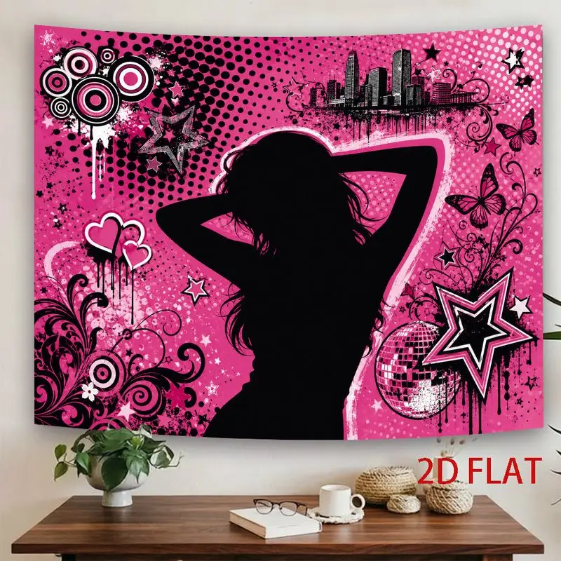 VIKAMA Y2K 2000s Pink Girl Tapestry Disco Butterfly Star Wall Hanging Retro Dance Backdrop for Bedroom Dorm Room Aesthetic Gift