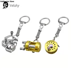 1Pcs Alloy Fishing Reel Drum Pendant Keychain Key Wheel Outdoor Fishing Tackle