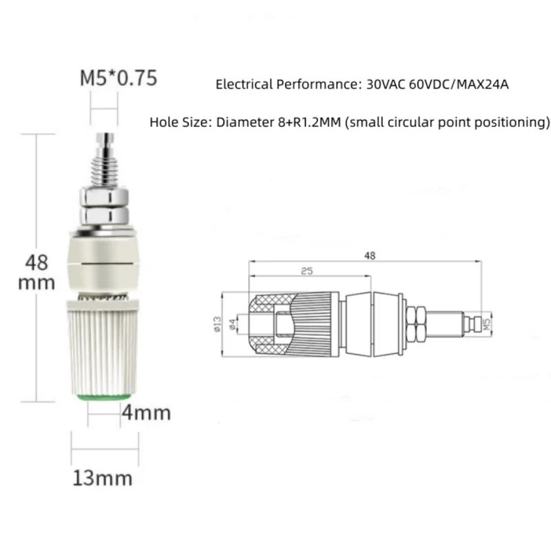 M5*48 Copper Terminal 5mm/30A Current 4mm Banana Socket Plug Terminal Grounding Column Connector