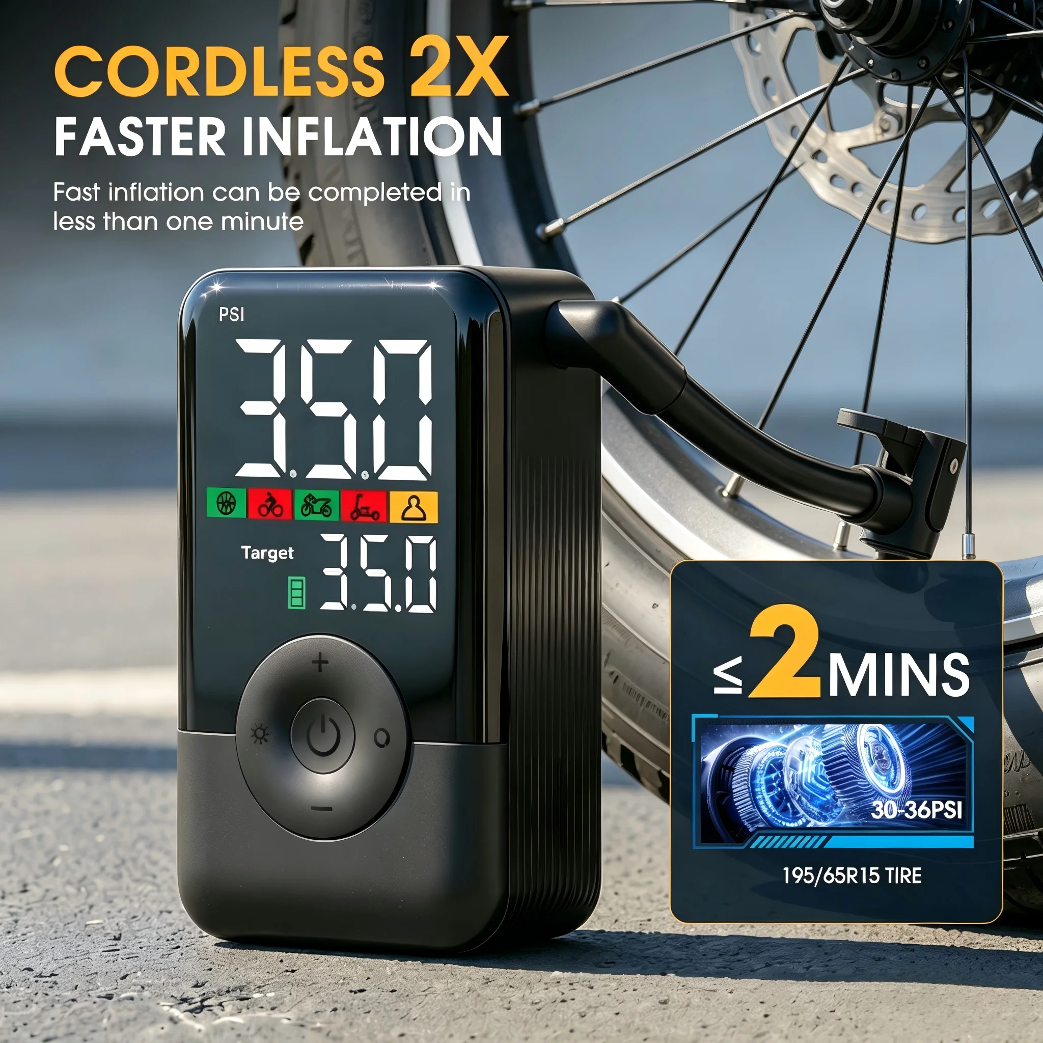 Bomba de Aire Inalámbrica Multifuncional Carsun, Inflador de Neumáticos Digital Inteligente, Compresor Recargable para Motocicleta, Bicicleta y Actividades al Aire Libre