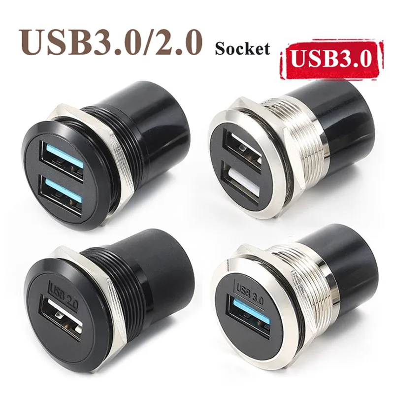 USB3.0/2.0Panel Socket Adapter 22mm Metal Circular Type-C Category 6A Dual-Way Module Connector USB-A Interface Type-C HDMI Plug