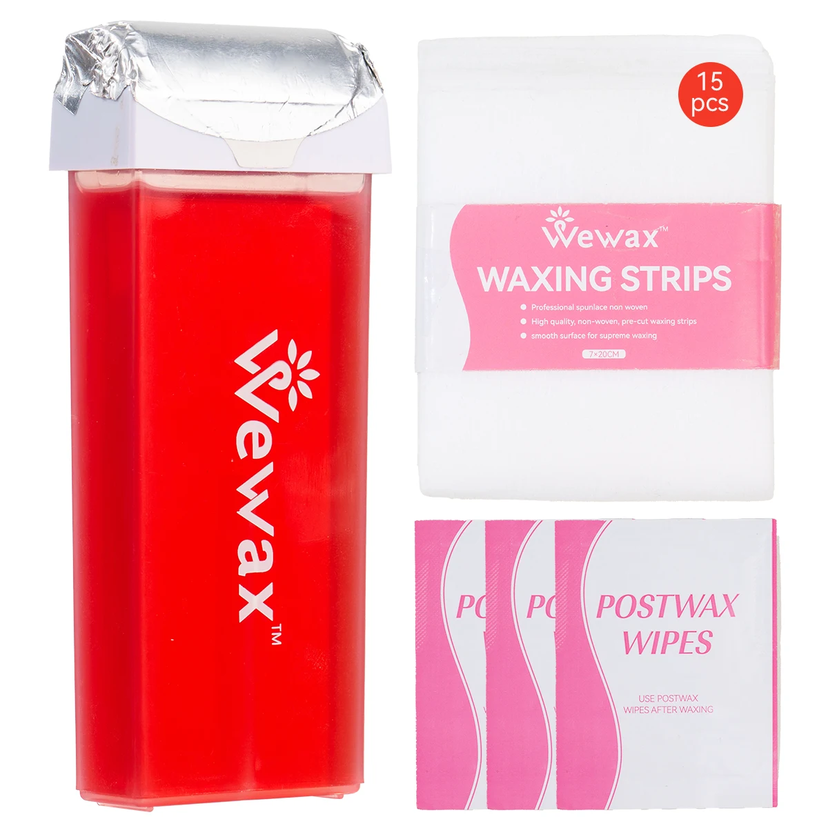19Pcs Rose Fragrance Honey Wax Roller Kit Microwave Heat Body Hair Removal Wax for Leg Arm Full Body Large Area Depilation