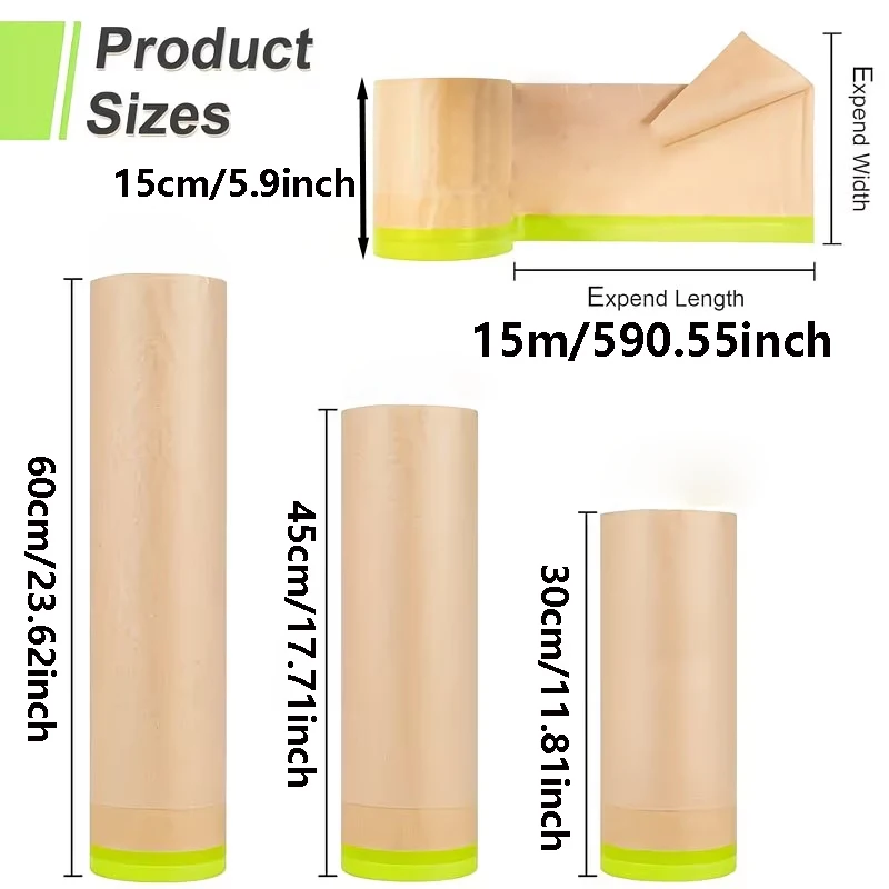 Pre Taped Masking Paper Self Adhesive Wall Treatment Covers Painting Spray Masking Paper Cuttable Car Beauty Paint Masking Paper