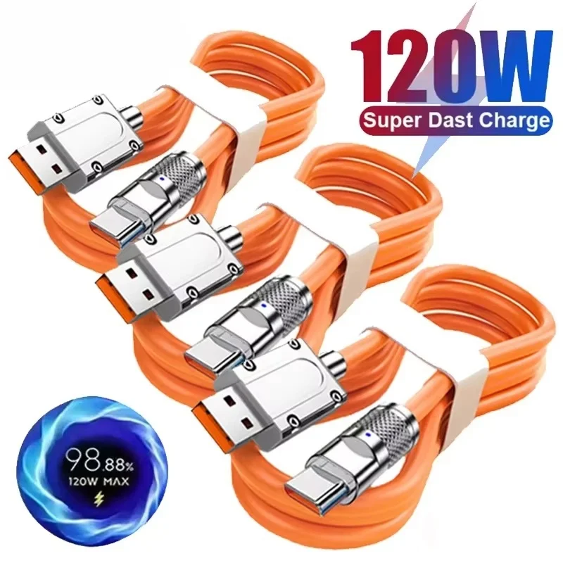 120W 6A Super Fast Charge Wire Type C Liquid Silicone Cable 1M Quick Charge Data Cord For Huawei Xiaomi USB C Charger Data Cord