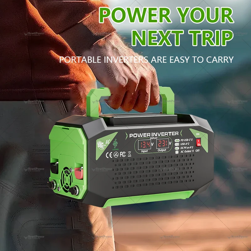 500W power inverter, DC 12V to AC 110V/220V voltage converter, with USB ports, suitable for laptops and outdoor use
