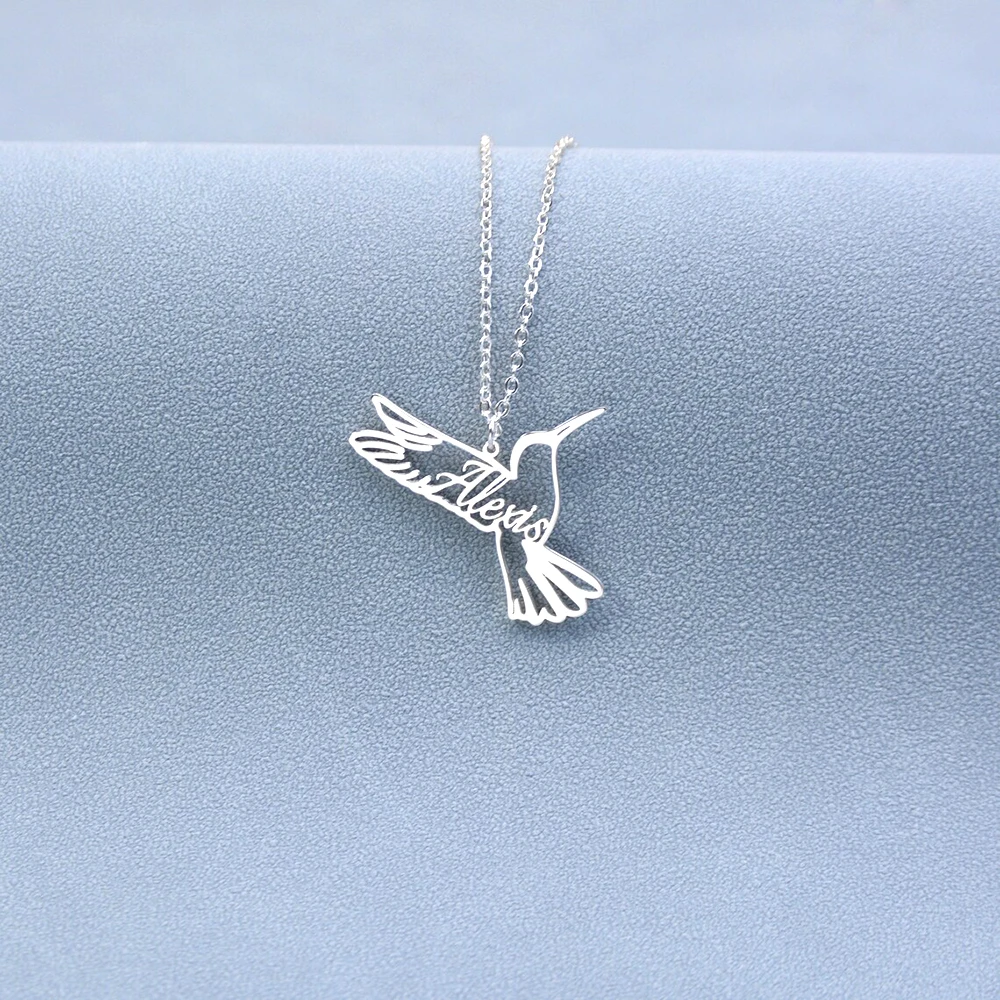 

Bird Name Necklace, Custom Name Pendant, Woodpecker Necklace, Stainless Steel Metal Clavicle chain, Gift for Animal Lovers