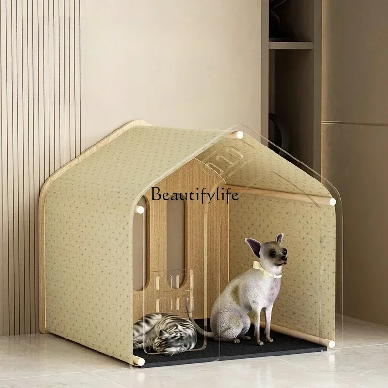 

Small Villa Dog House for Balcony Modern Solid Wood Multifunctional House Creative Convenient Cat