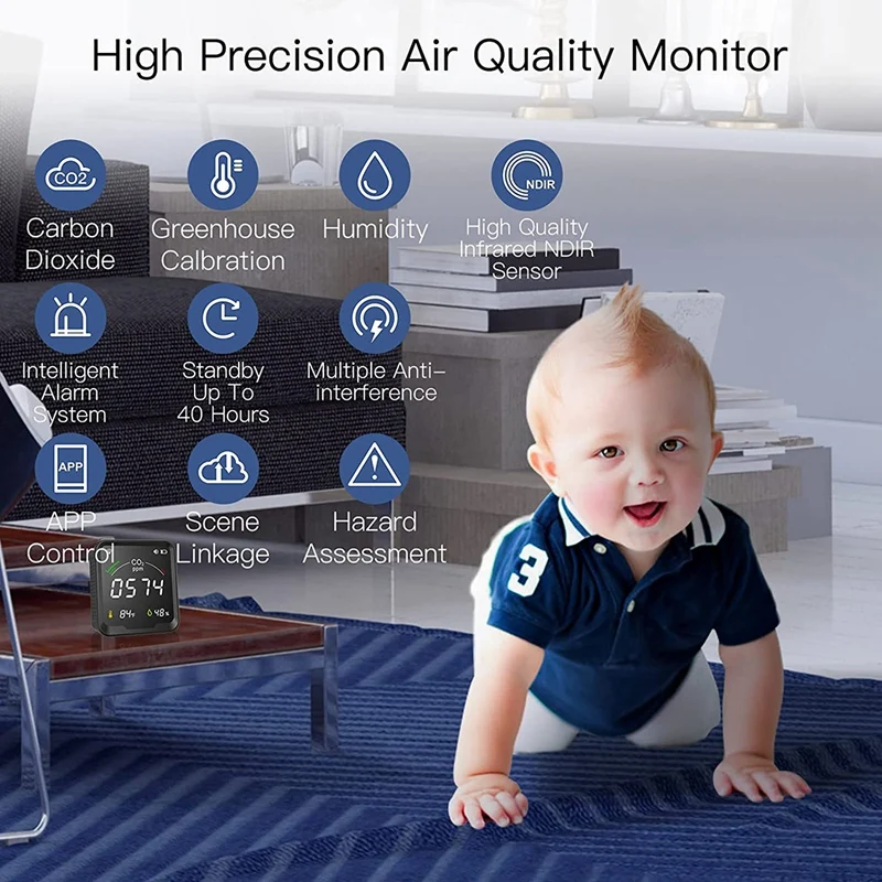 Imagem -03 - Detector de Co2 Monitor Interno da Qualidade do ar Detector de Dióxido de Carbono do Sensor de Ndir Verificador de ar da Umidade da Temperatura