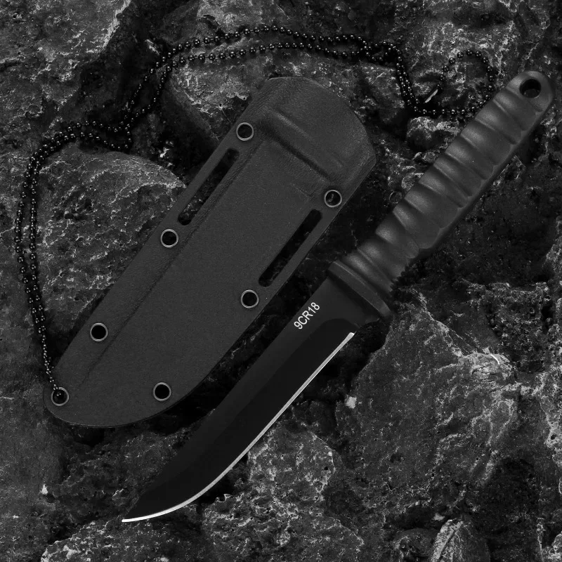 Portable outdoor knife with K-sheath hanging chain, outdoor camping survival knife, EDC high hardness sharp hunting knife Best