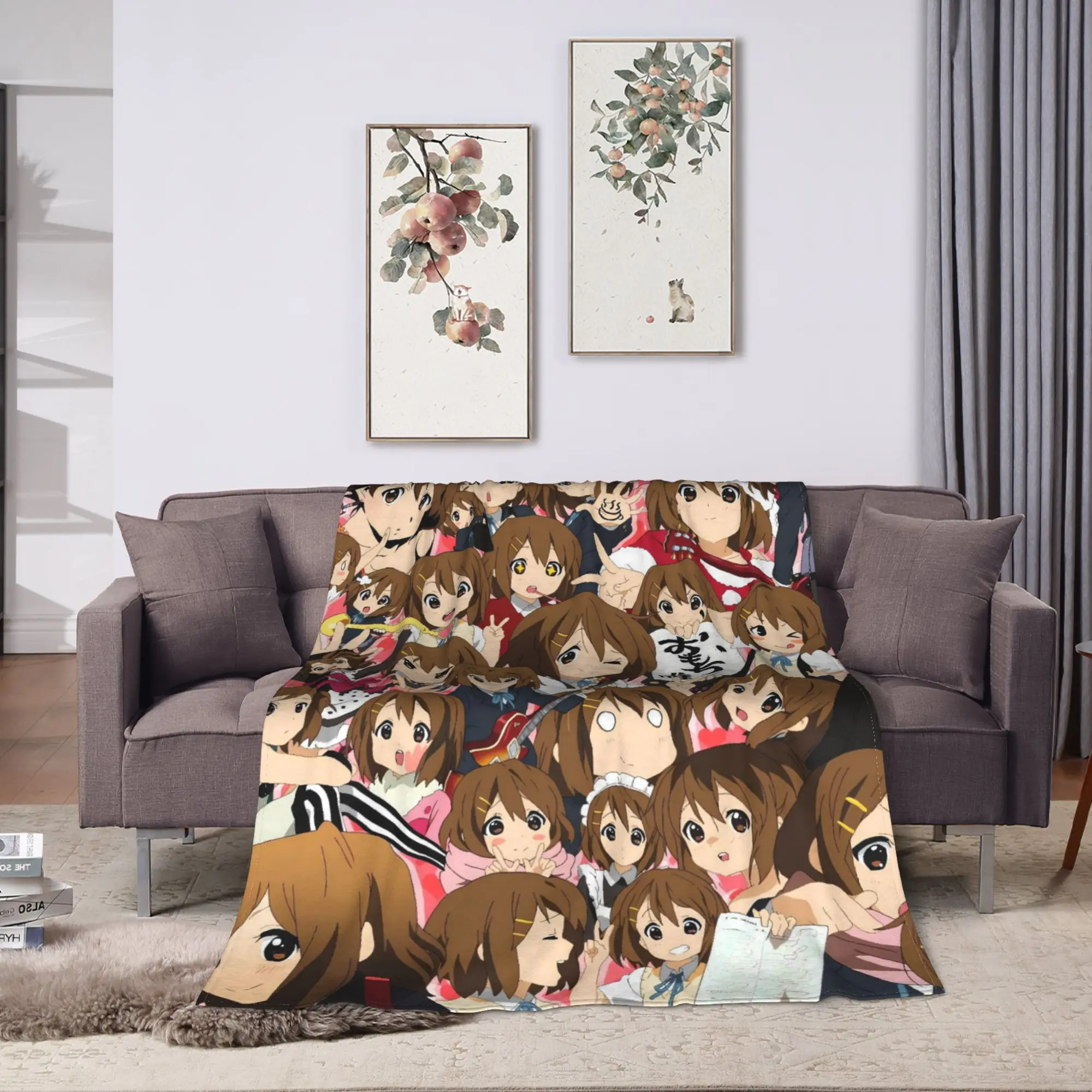 Yui Hirasawa Faces Manga K-On Warm Soft Blanket  Child Plush Throw Blanket Funny Bedroom Flannel Bedspread Sofa Bed Cover