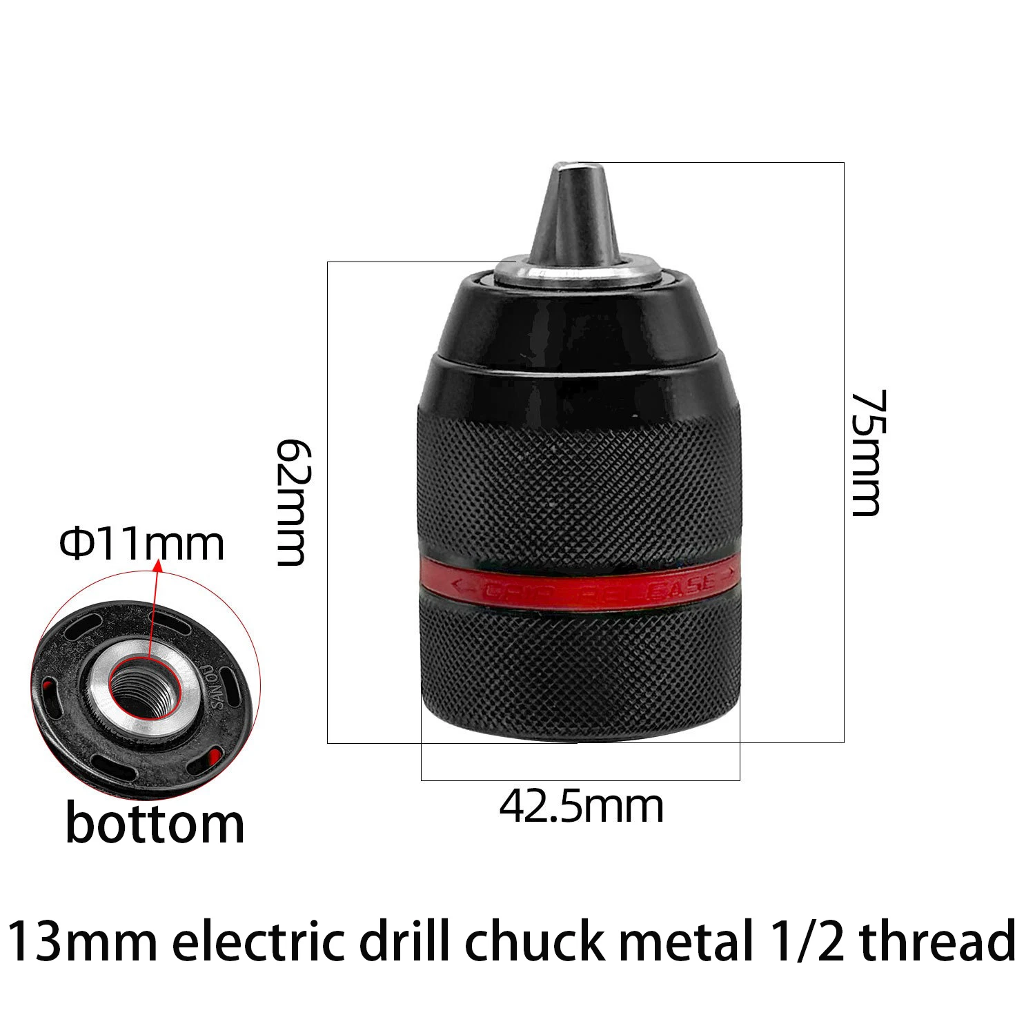 13mm Metal Drill Chuck 1/2 Mount Self Locking Keyless Drill Chuck 3/8\