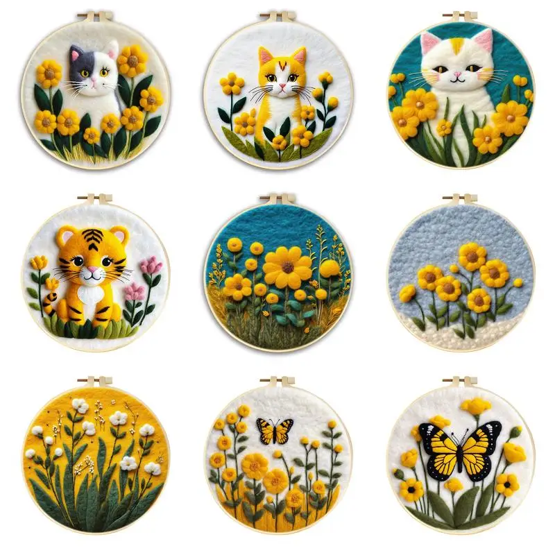 

Yellow Cat Needle Felt Starter Kits For Adults Diy Wool Felting Painting Beginners Kit Embroidery Frame Wool Needlework Crafts