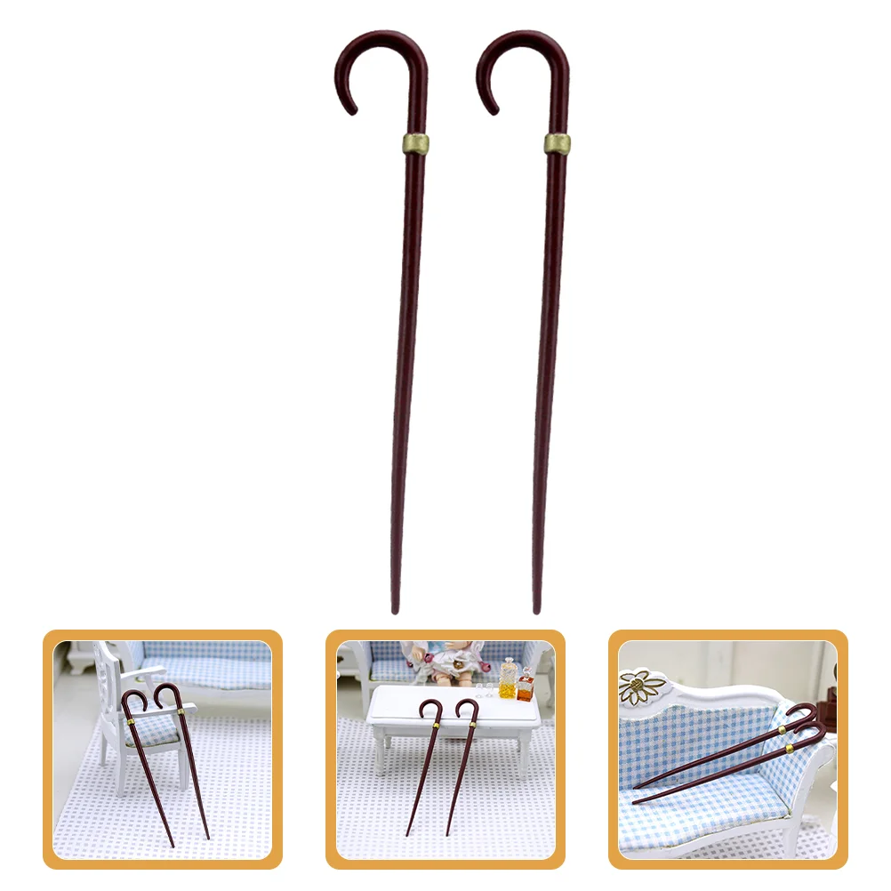 

2 Pcs Dollhouse Crutches Branch Decoration Halloween Miniatures Decorations Alloy Shepherds Hook Costume