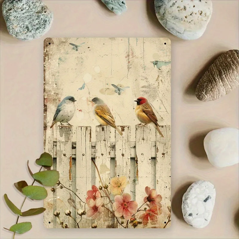 Vintage Bird Fence Metal Sign Iron 8x12 Inch 2D Flat Wall Decor Plaque For Home Garden Patio