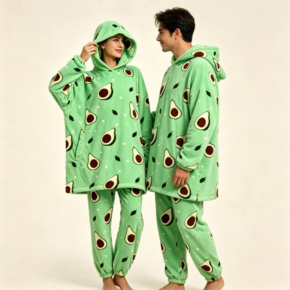 Men's Fashion Hoodies+Pants 2pcs Clothing Sets Adult Winter Flannel Warm Pajamas Sets Christmas Sleepwear Homewear Loungewear