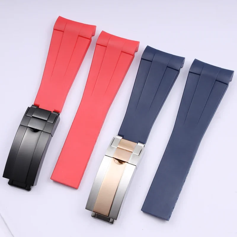

22mm Curved End Soft Nature Rubber Watchband For Rolex Strap For 126600 Sea Dweller Wristband For Seiko Fold Buckle Accessor