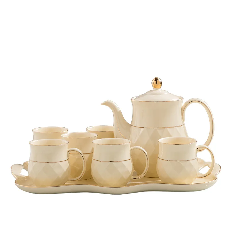 European Gold Plated Porcelain Tea Set Tea Cup Coffee Cup Living Room Ceramic Kettle Decoration Exquisite Gift Teapot Set Modern