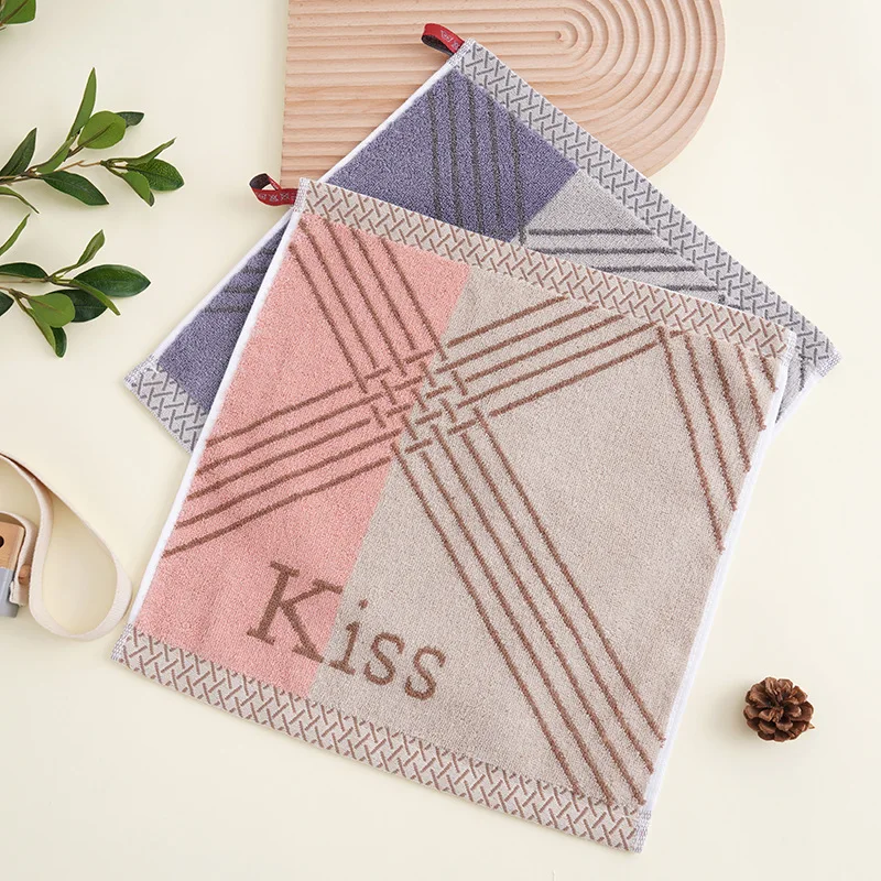 100% Cotton Square Hand Towel Vertical Stripe Pattern Thickened & Highly Absorbent, Large Household Towel for Kids’ Facial Use