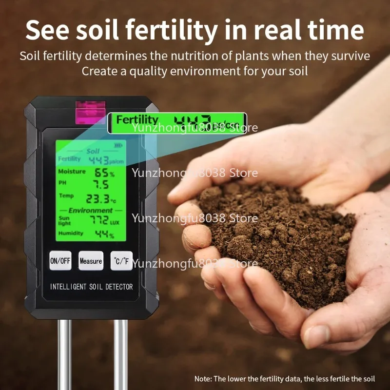 

6 in 1 High Accuracy Soil Tester pH Temperature Humidity Sunlight Air Moisture Nutrient Fertility Meter Gardening Planting Tool