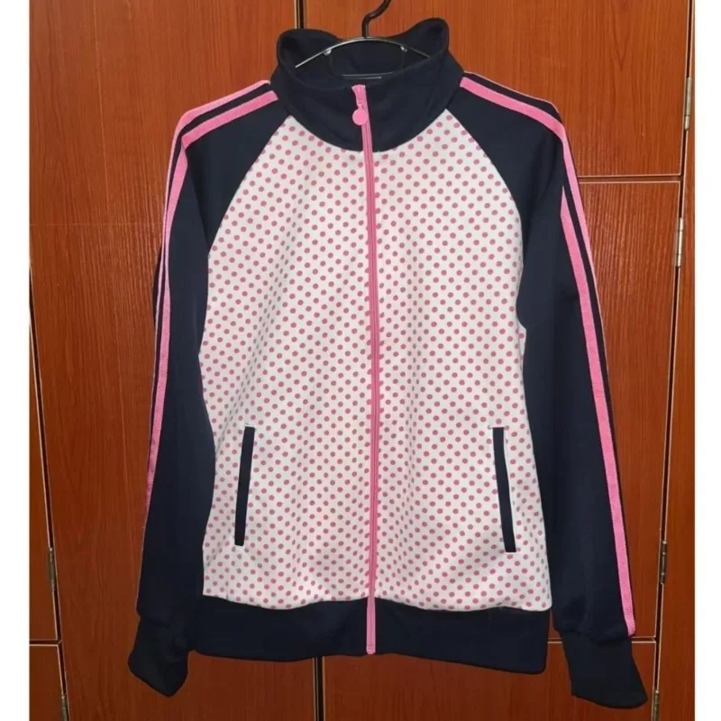 American Retro Vintage Sport and Leisure Sweater Water Jade Polka Dot Contrasting Color Medium and Ancient Flavor Y2k Millennium